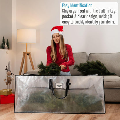 VENO Clear Christmas Tree Storage Bag - Heavy-Duty Zippered Bag for 7.5 Ft Trees | Durable Handles & Label Slot