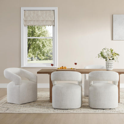 KISLOT Upholstered Dining Chairs Set of 4, Modern Rolling Dining Chairs with Hidden Casters, Arm Kitchen Chairs with Linen Look Fabric, Padded Barrel Chairs for Dining Room, Kitchen, Bedroom, Beige