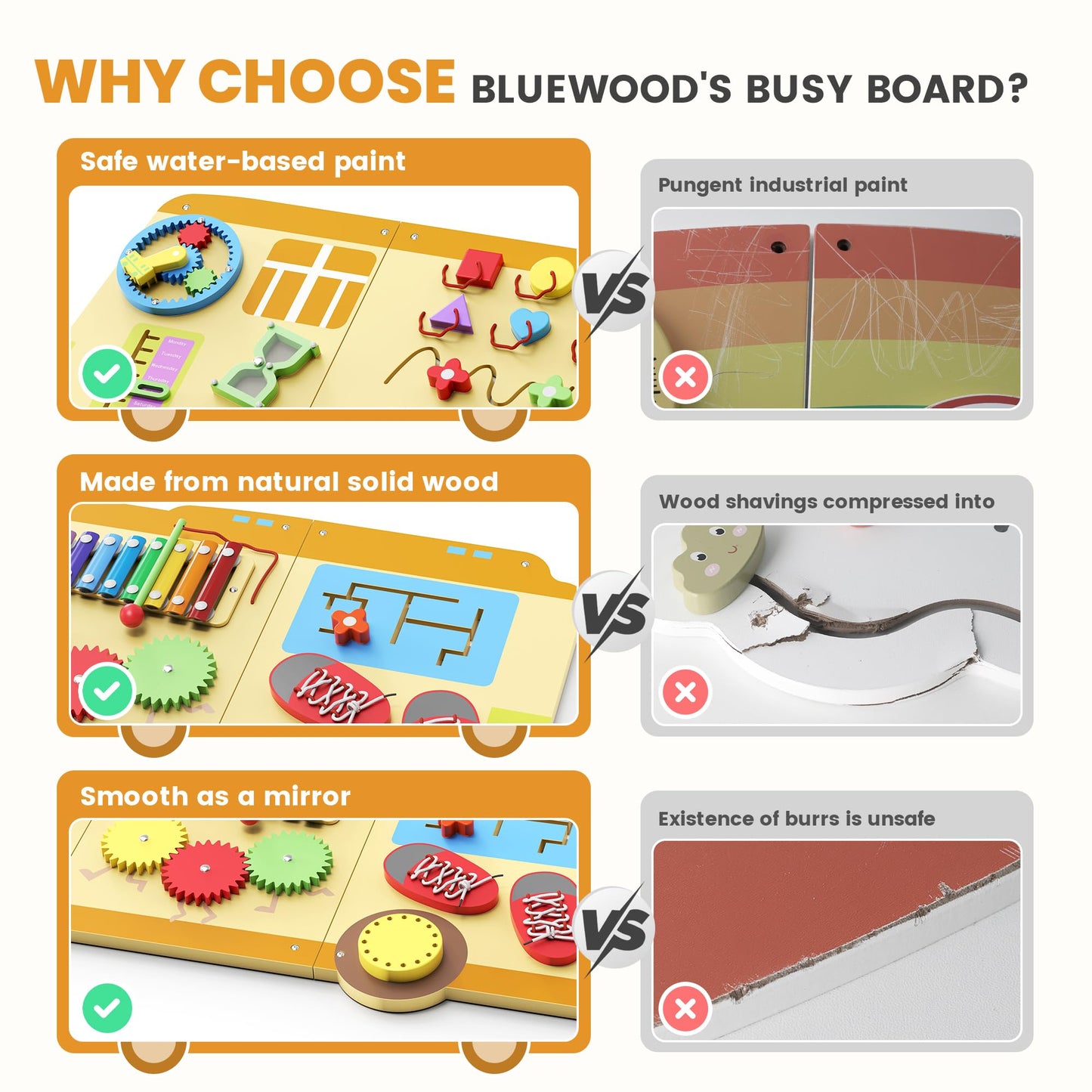 BlueWood 2024 8 in 1 Pikler Triangle Climbing Set, School Bus Wall Busy Board Panels
