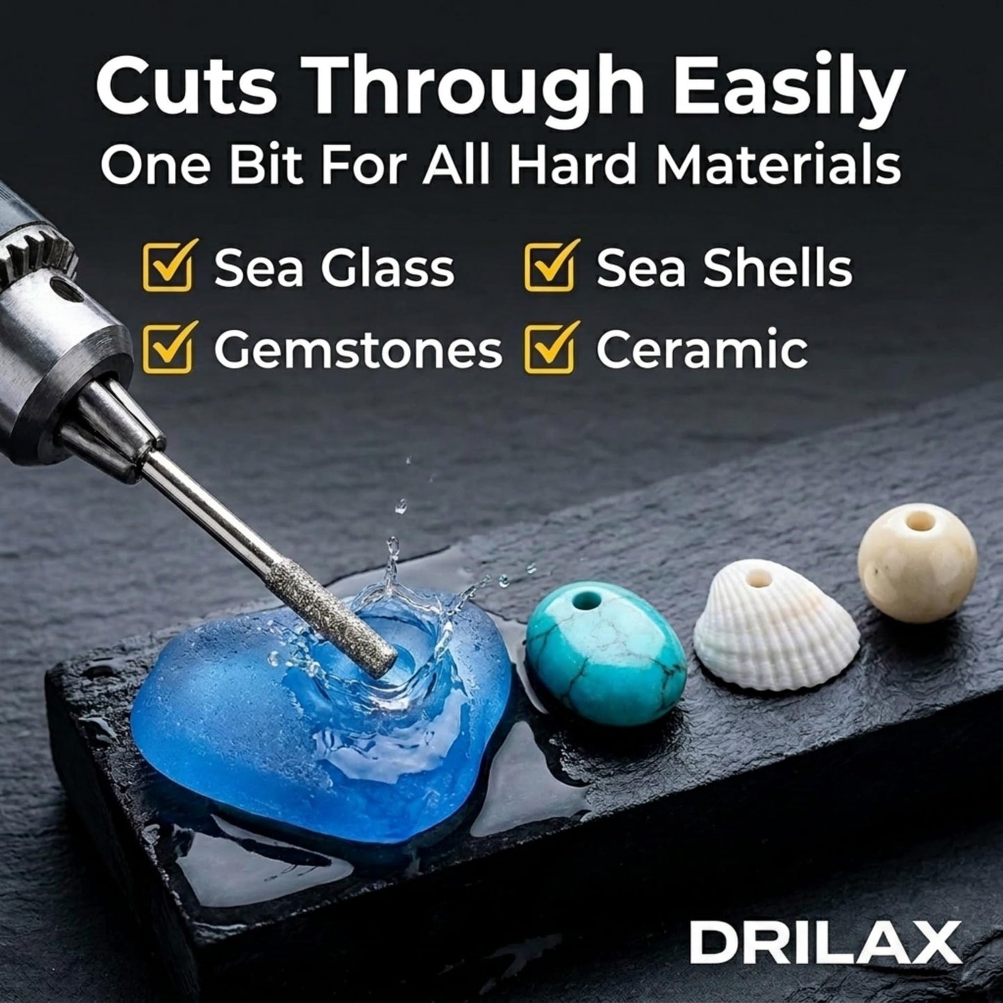 Drilax Diamond Drill Bits for Stone and Glass – 30 Pc Set (1mm, 2mm, 3mm) 1/8 Shank for Dremel & Rotary Tools – Jewelry Making, Gemstone, Sea Glass and Lapidary Drill Bits Kit