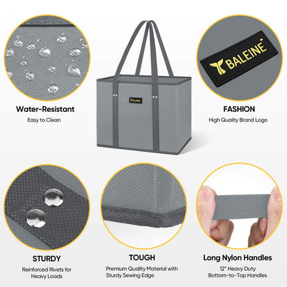 BALEINE 3Pk Reusable Grocery Bags, Foldable Shopping Bags for Groceries with Reinforced Bottom & Handles (Mosaic)