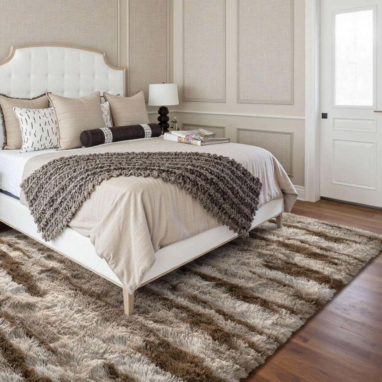 5x8 FinRec Brown Rugs for Living Room Bedroom, Fluffy Shaggy Area Rug, Non-Slip Soft Shag Rug for Nursery Kids Room