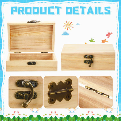 Tuanse 12 Pcs Unfinished Wooden Box with Hinged Lid Wood Small Craft Unpainted Jewelry Keepsake Rectangle Treasure Gift Storage Box for DIY Craft Home Storage Art Project, 6 x 4 x 2 Inch
