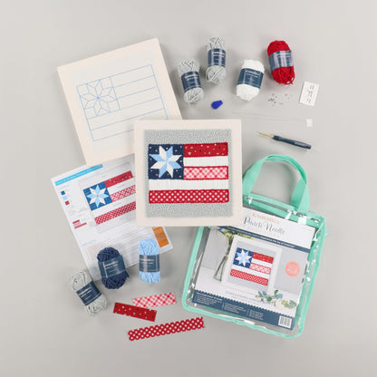 Kimberbell Stars & Stripes Forever Punch Needle Kit – Complete Patriotic Craft Set with Tool, Yarn, Hoop, Monks Cloth, Appliqués & Rhinestones – DIY Punch Needle Plus Kit with Video Tutorials