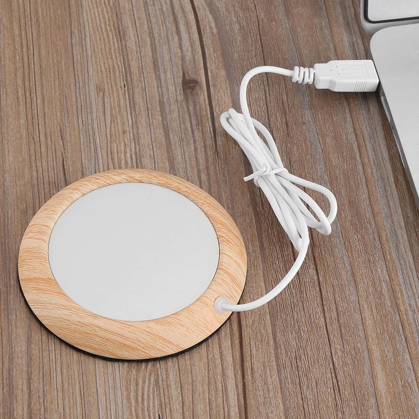 USB Wood Grain Cup Warmer with USB Cable, Electric Drink Plate Tea Mat Coffee Warmer Pad for Home Use