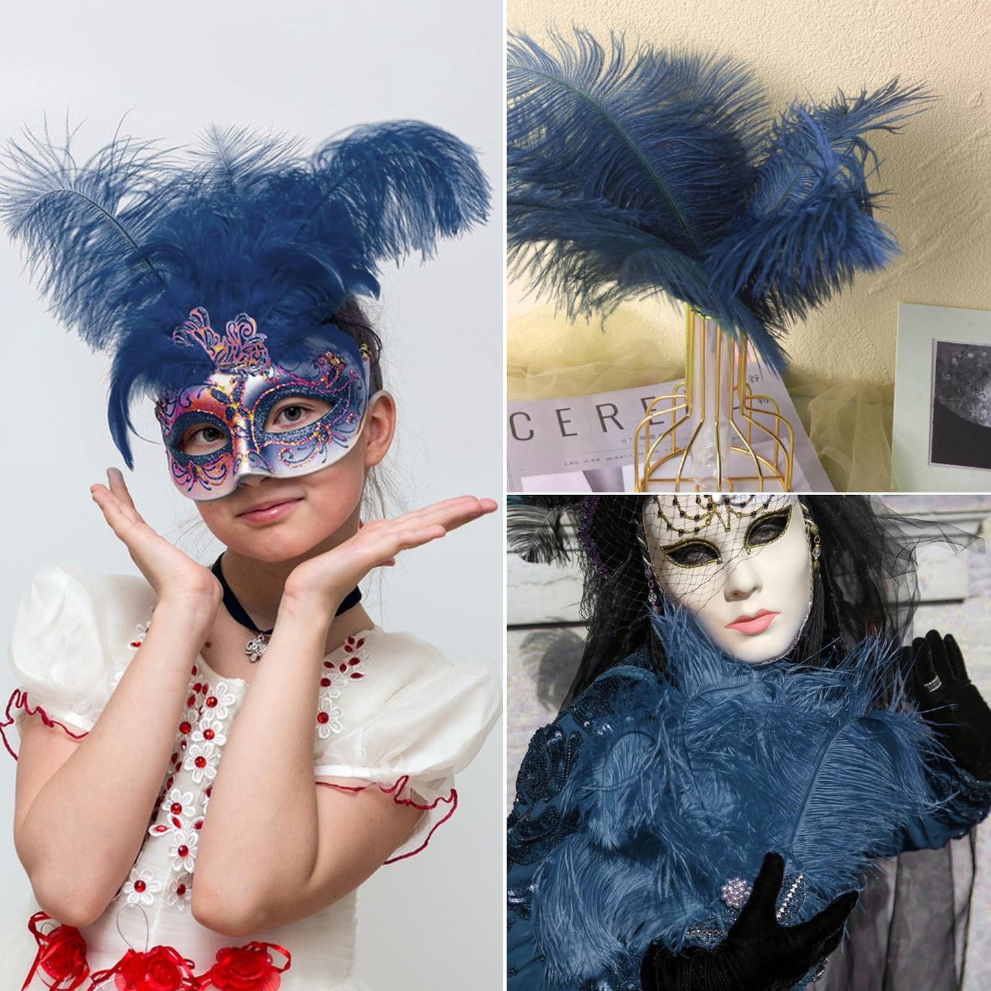 NEWONG 30pcs Navy Blue Ostrich Feathers Natural Bulk 9-12inch(23-30cm) Vase Craft Wedding Home Party Centerpieces Christmas Day Decoration