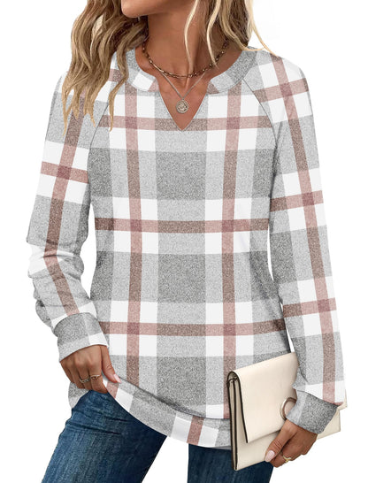 SAMPEEL Sweatshirts for Women V Neck Long Sleeve Shirts Lightweight Sweaters Fall Fashion Tops Outfits 2025