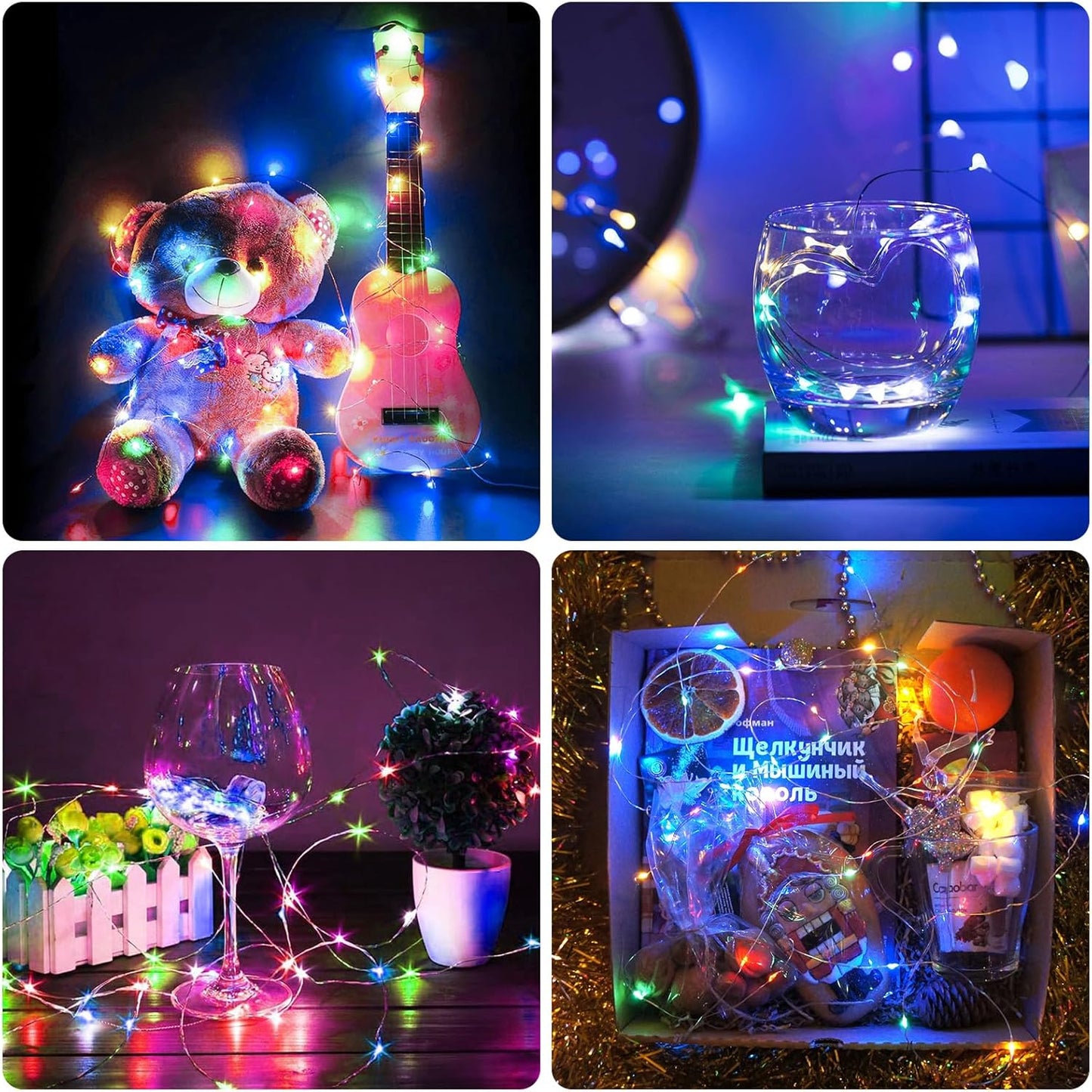 12 Pack 7ft 20 (12, Multicolor Fairy Lights Battery Operated, LED Mini String Twinkle Lights for Easter Valentine's Day