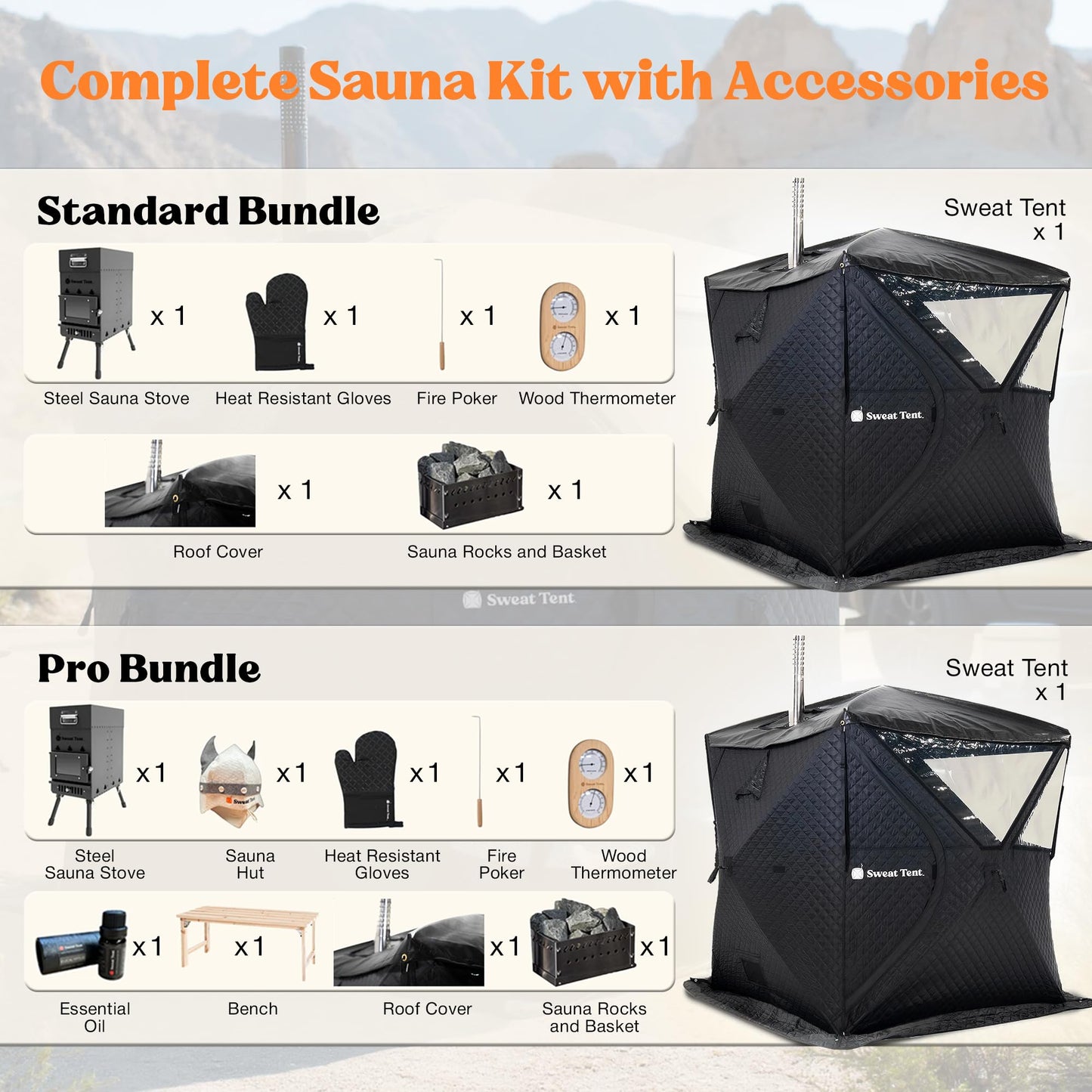 SweatTent Portable Outdoor Sauna (Large) Pro Bundle – Complete Kit with Stove, Cedar Bench, Essential Oil, Wool Hat, Accessories, Quick Assembly, High-Temperature, 6 Adults, Backyard & Camping