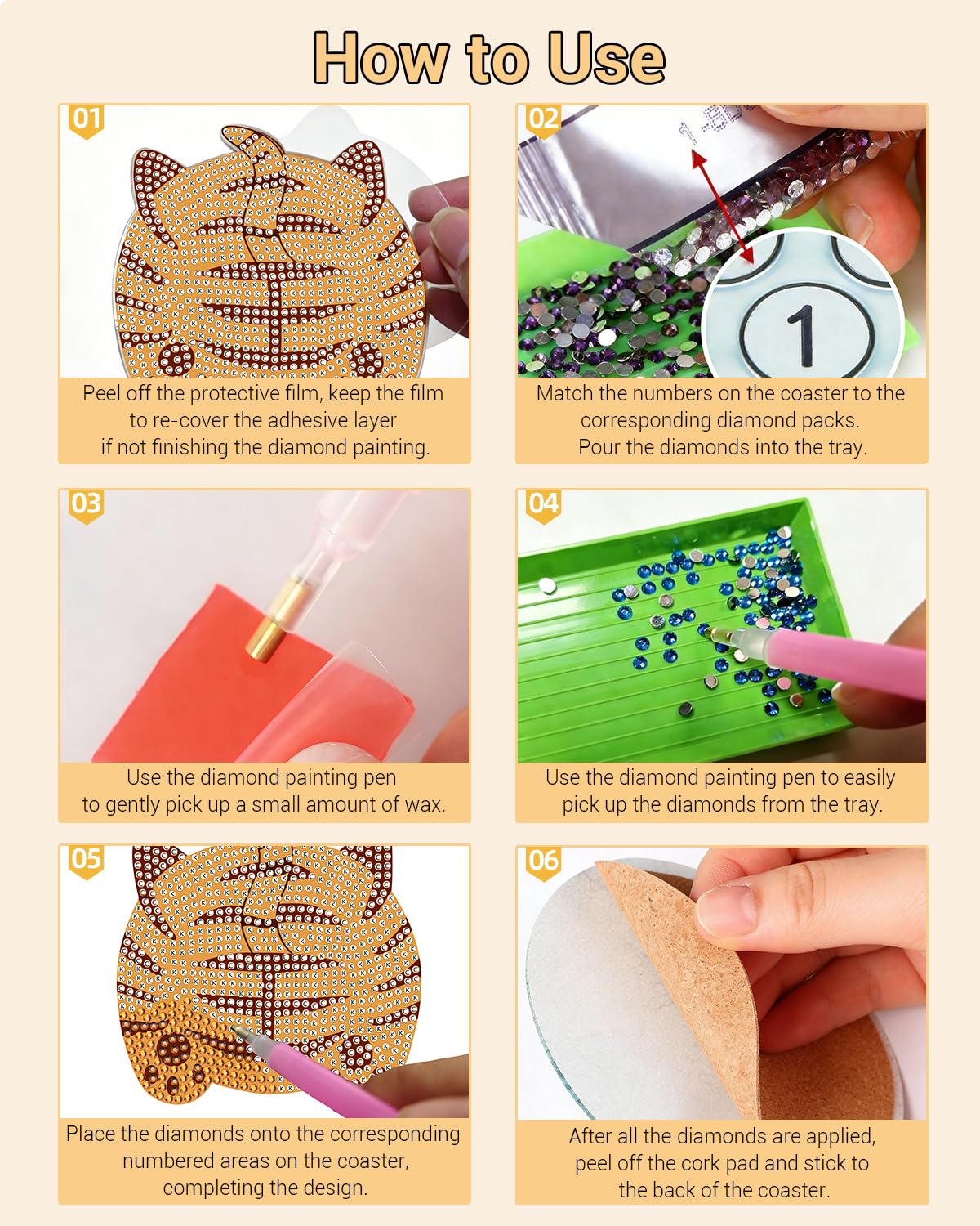 BOCACUE Cute Cat Diamond Art Coasters Kit for Adults, 10 PCS Diamond Painting Coasters with Holder, Cute Gem Painting Coasters for Desk, DIY Diamond Art Crafts, Cat Lover Gifts for Women