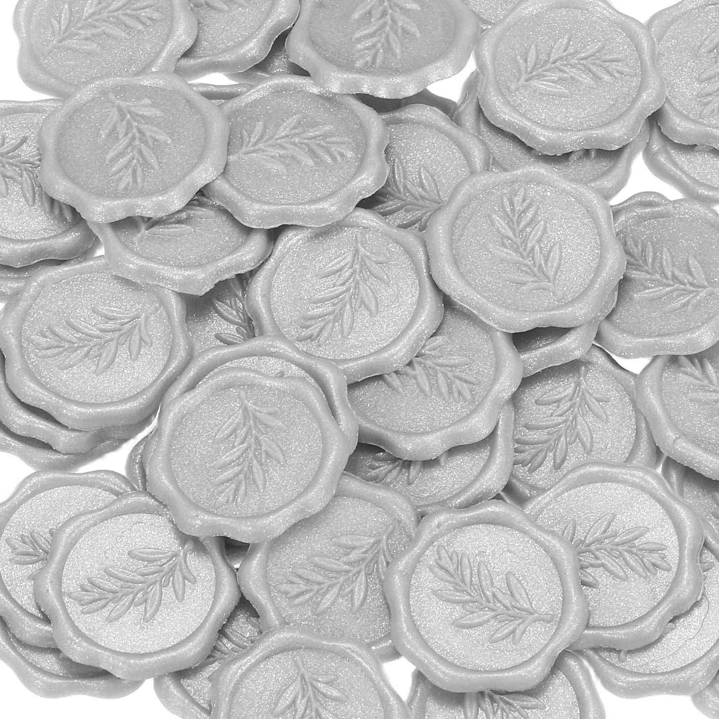PATIKIL Wax Stamp Stickers, 100Pcs Wax Seal Stickers 3D Embossed Self-Adhesive Envelope Seals Foliage Pattern for Wedding Invitations Gift Wrapping Party DIY Craft, Bright Silver