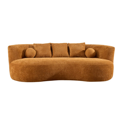 Christopher Knight Home Nomad Curved Sofa, 90" Boucle Upholstered 3 Seater Couch with Decor Cushions, Modern Cloud Couch with Deep Seat, Fabric Upholstered Seating Set for Living Room Bedroom, Camel