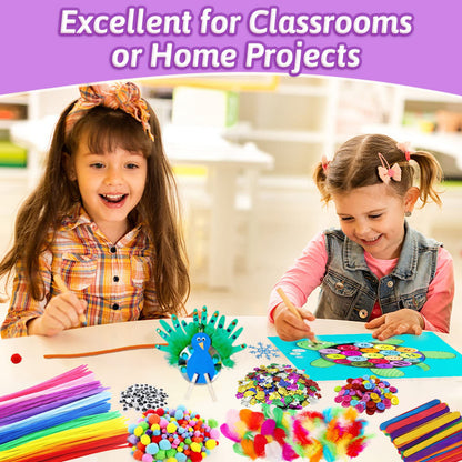 CH HAICHENG Arts and Crafts Supplies Including Feathers, Pipe Cleaners, Wiggle Googly Eyes, Pom Poms, Buttons, Ice Cream Sticks, Sequins and So On Supplies Crafts