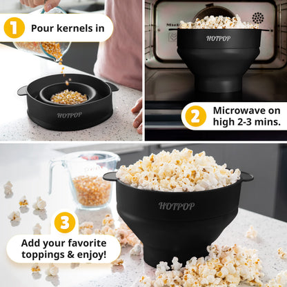 The Orginal HotPop Silicone Popcorn Maker - Microwave Popcorn Popper with Handles - Collapsible Bowl, Heat-Resistant, Easy to Clean, Ideal for Family Movie Nights, 15-Cup Capacity - Red