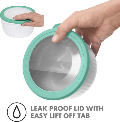 OGGI Prep, Store & Serve Plastic Bowl with See-Thru Lid, Dishwasher, Microwave & Freezer Safe (0.7 qt) White/Aqua