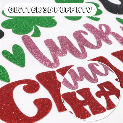 Yiwloer 3D Puff Glitter HTV, 6-Pack 12"x10" Sheets. Iron-On Vinyl for Fabrics, Compatible with Cricut & Cameo for Easy DIY T-Shirts & Crafts(Green Glitter Puff, 12" x 10")