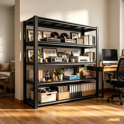 KIFDYTH 62" Wide Heavy Duty Garage Shelving Units, 3500 LBS Storage Shelves, Black Metal Garage Shelves, Large Storage Rack,Industrial Shelving for Shop,Warehouse,Basement(84" H×62W×24.05D)
