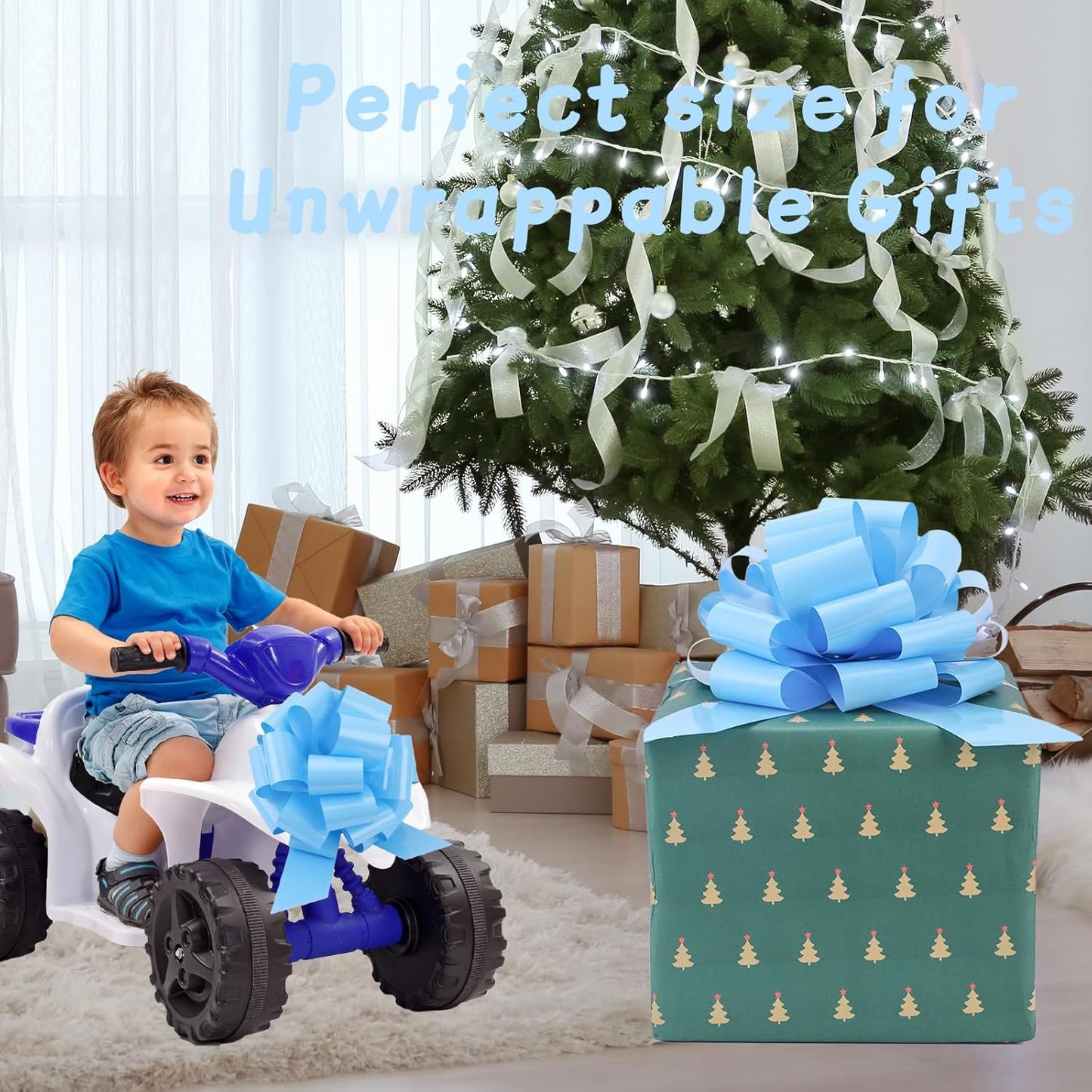 Pull Bow by Large 12" - 2 Pcs Light Blue Gift Bow for Presents, Wrapping, and Decorations