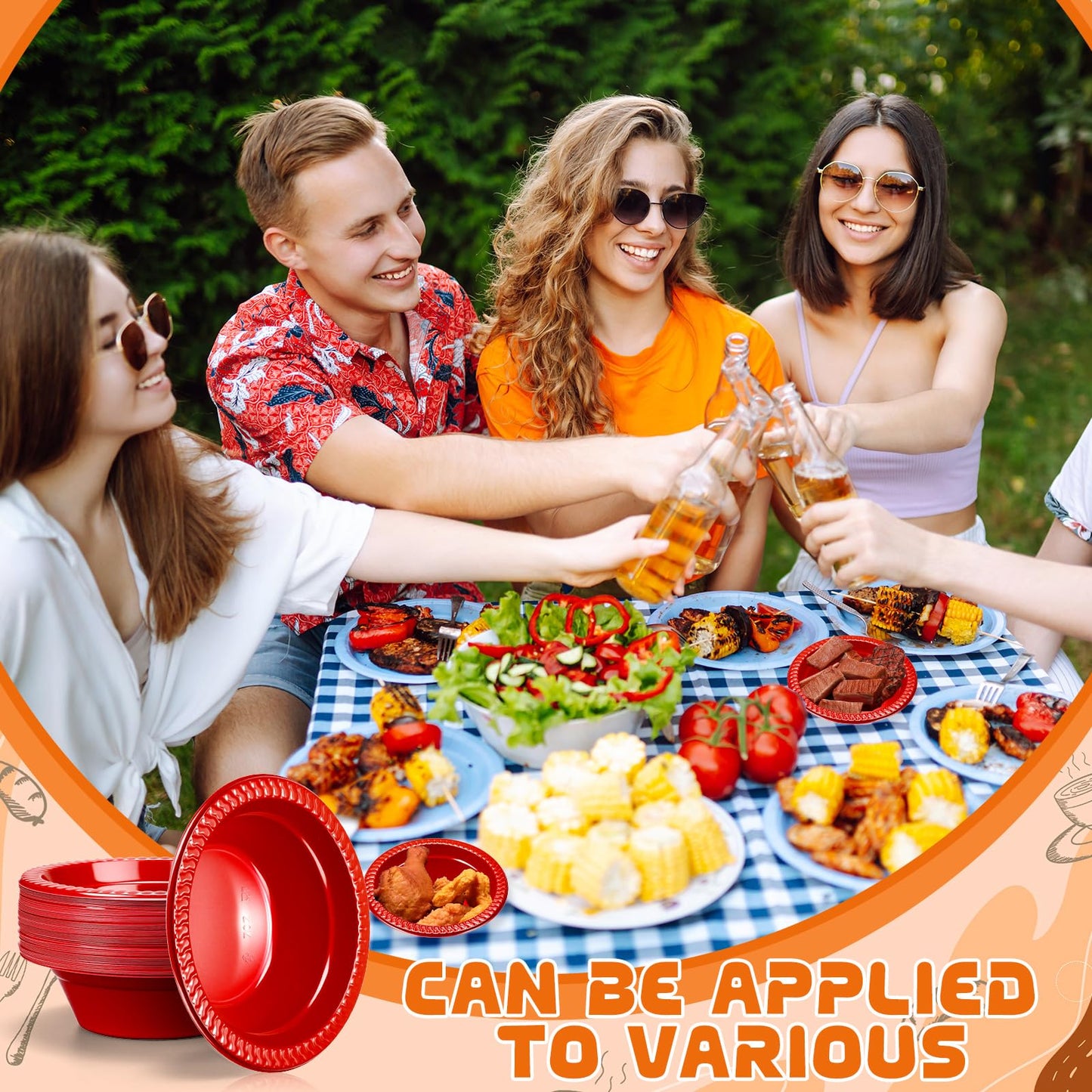 wlilupah 30 Pack 12 oz Red Disposable Plastic Bowls Dessert, Ice Cream, Salad, Soup Serving Cups for Party, Picnic, Food Snacks (Red)