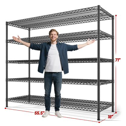 REIBII 55.5" W Storage Shelves 3200LBS Wire Shelving Unit 5 Tier Metal Shelving Garage Shelving 2PCS Heavy Duty Metal Shelves for Storage Rack Commercial Adjustable Pantry Shelf