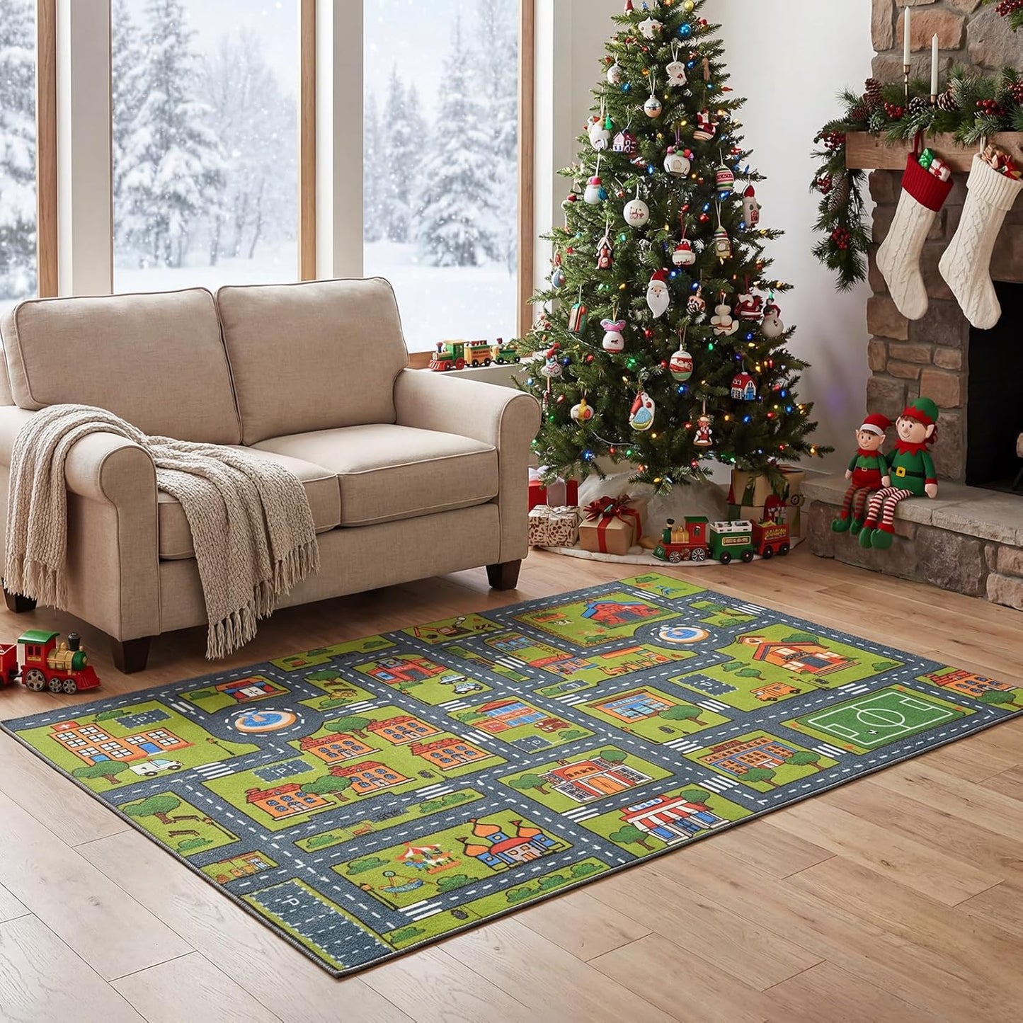 3x5 3-12 Merelax Kids Car Area Rug, Grey Green Area Road Rugs for Living Room Playroom Classroom Bedroom, Non Slip Kids