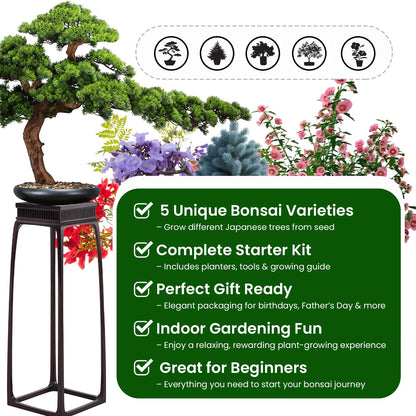 Bonsai Tree Kit for Beginners - 5 Unique Japanese Bonsai Seeds, DIY Indoor Gardening Crafts for Adults | Valentine's, Mother's Day & Birthday Gifts for Women and Men | Complete Starter Kit with Tools