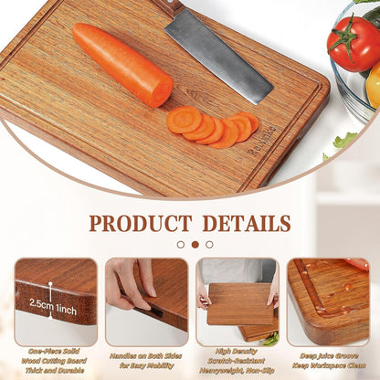 14 9.5 Inch Solid Teak Wood Cutting Board One Piece Non Glued Thick Crack Resistant Wooden Chopping Board