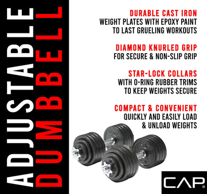 CAP Barbell 52.5-Pound Adjustable Dumbbell Weight (Pair), chrome finish