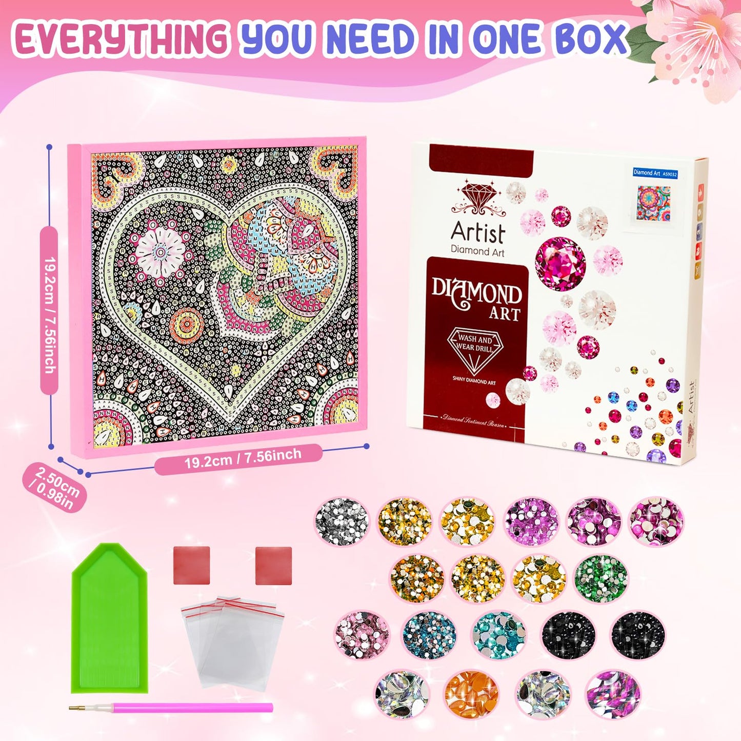 AuraKoi Girls Gifts 8-12 Years Old, Arts and Crafts for Kids Age 10-12, Diamond Art Kits for Girl Teen Adult Birthday Xmas Gift, 5 6 7 8 9 10 11 12 Art Painting with Frame Home Decor (Love)