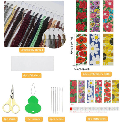 NEGEKFKX 6 Pcs Flower Cross Stitch Bookmark Kit for Adult Beginners,Flowers Cross Stitch Kits 14 CT DIY Crossstitch Kits Adult Stamped Bookmark Embroidery Bookmarks Kit