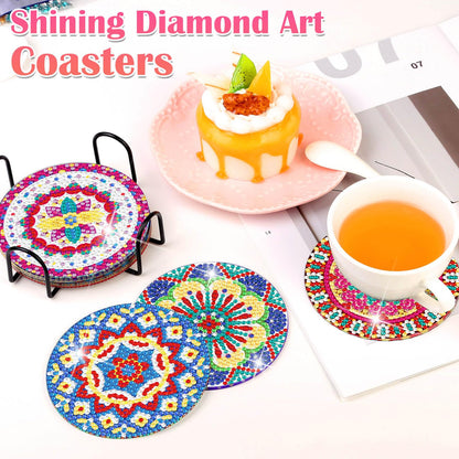 Billbotk 8 Pieces Diamond Painting Coasters Kit with Holder, Diamond Art Coasters, Arts and Crafts for Adults, Small Diamond Craft Kits for Beginners