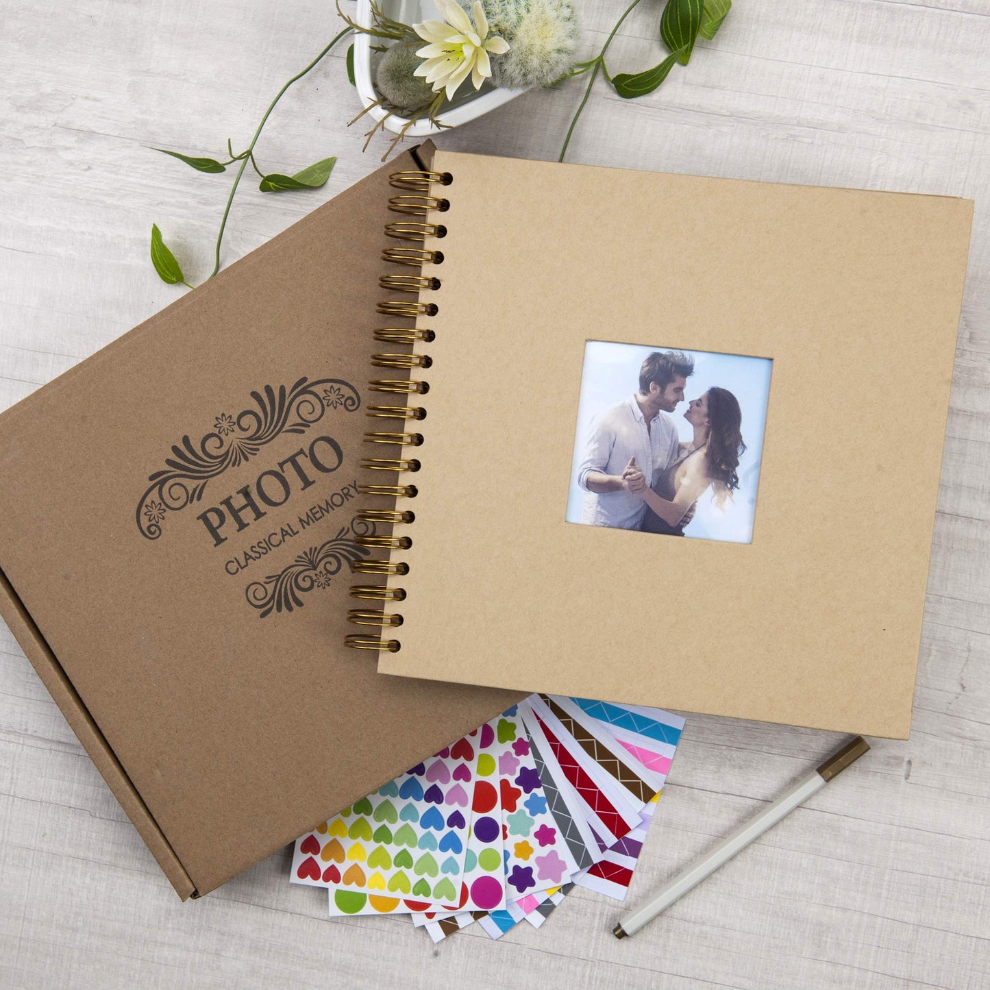 10 x 10 Inch DIY Scrapbook Photo Album with Window Design Cover 80 Pages Craft Paper Memory Book for Weeding Anniversary Travel and Baby (Brown)