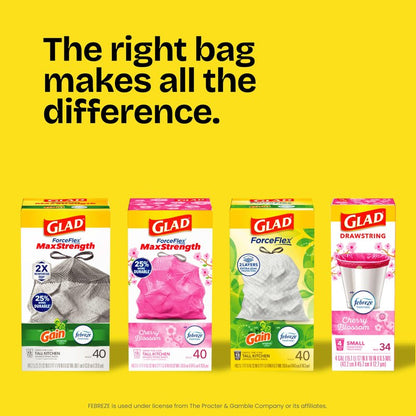Glad ForceFlex Tall Kitchen Drawstring Trash Bags, 13 Gal, Fragrance Free, 80 Ct (Package May Vary)
