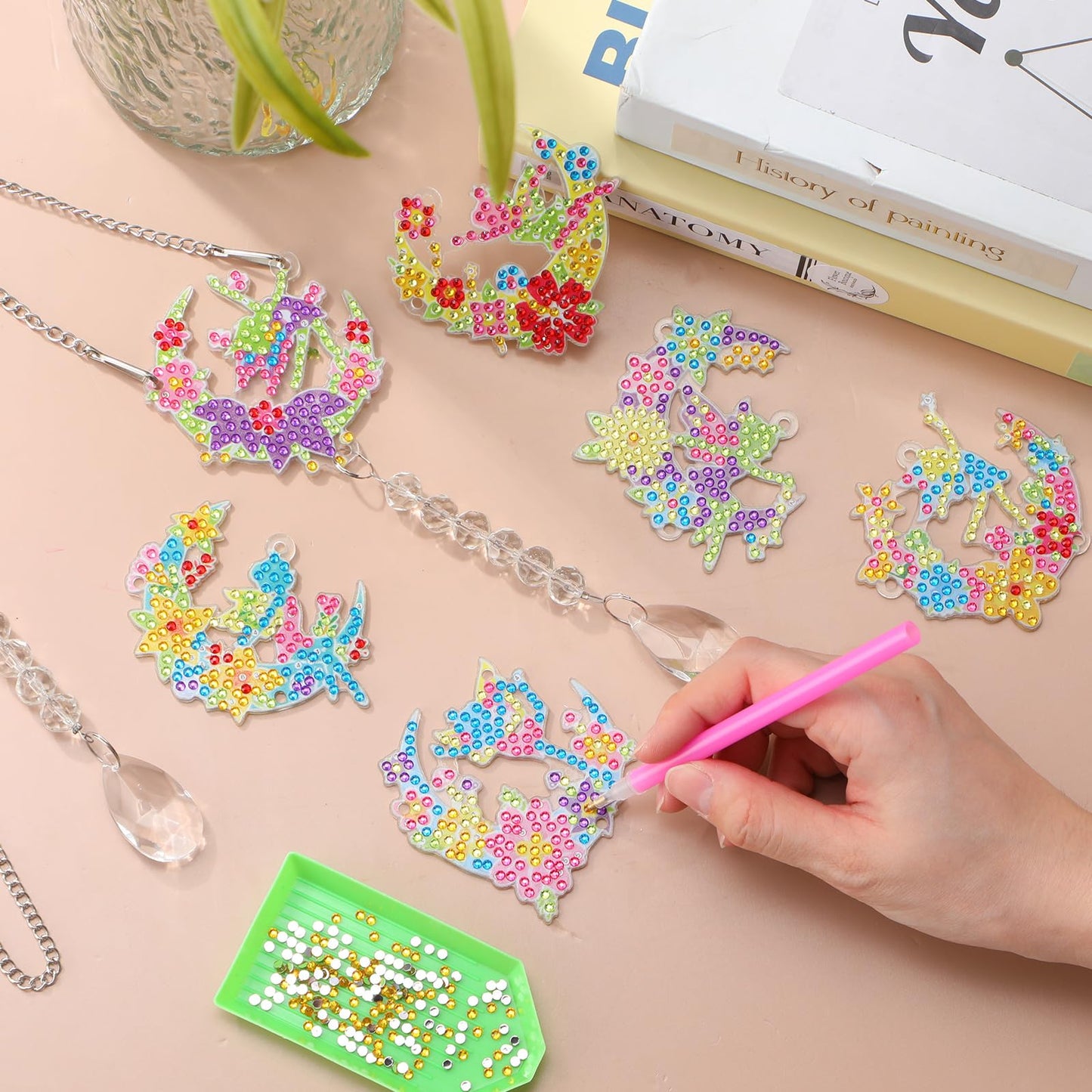Seenelling 24 Pcs Diamond Painting Suncatcher Bulk Wind Chime Diamond Art Kits DIY Crafts with Crystal Pendant for Summer Spring Adult Window Garden Home Party Gift(Mandala)