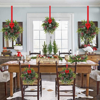 Tupetcs 9.8inch Christmas Wreath, 4Pcs Small Christmas Wreath Decorations for Home Front Door Porch Table Centerpieces Candle Rings Wall Window Cabinets Farmhouse Decorations