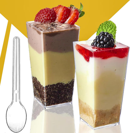 4M's 100 Pack 5 oz (100) Plastic Dessert Cups with Lids, Yogurt Parfait/Appetizer Cup with Lids for Party, Mini Dessert