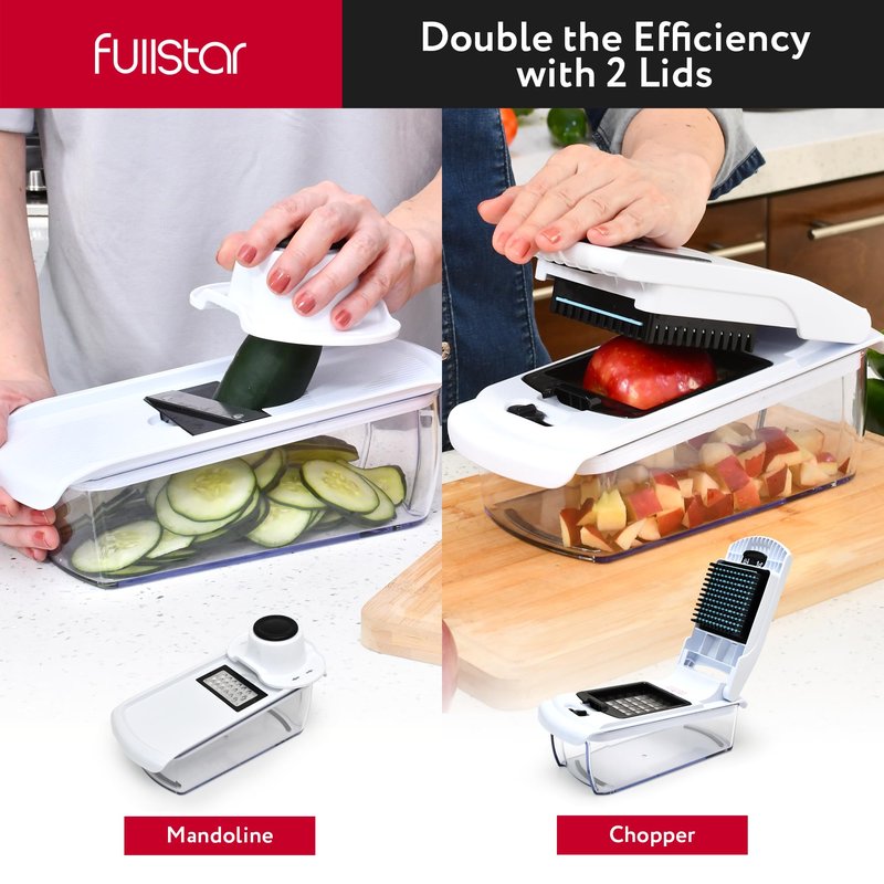 Fullstar Mandoline Slicer for Kitchen - Vegetable Chopper, Onion Potato Food Veggie Fruit Slicer and Cutter with Container, Kitchen Gadgets & Gifts, Home Essentials (All-in-1, White/Black)