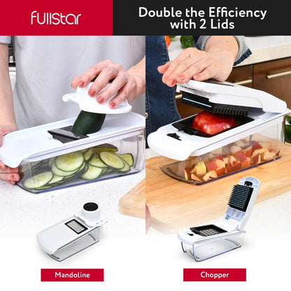 Fullstar Mandoline Slicer for Kitchen - Vegetable Chopper, Onion Potato Food Veggie Fruit Slicer and Cutter with Container, Kitchen Gadgets & Gifts, Home Essentials (All-in-1, White/Black)