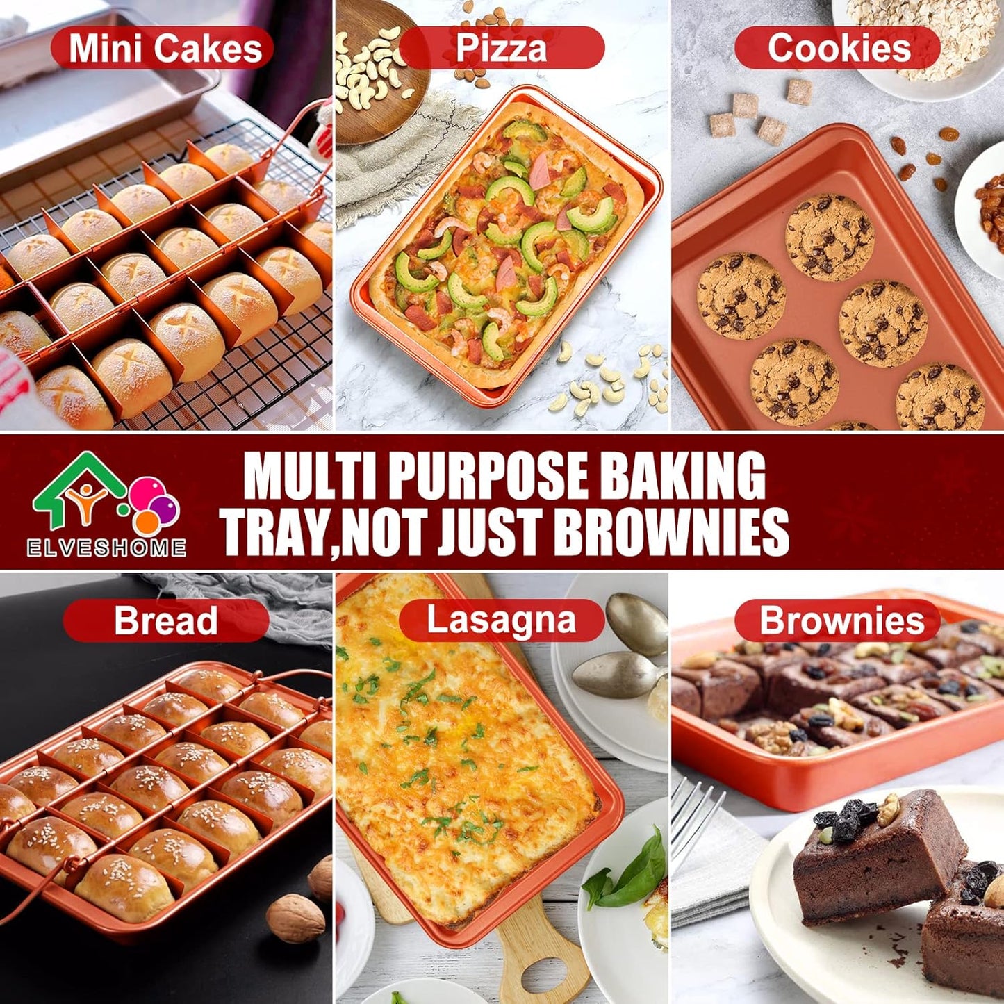 Brownies Pan with Dividers, Nonstick Baking Pan with Slicer Cutter & Spatula, Rectangular Cake Pans for Baking