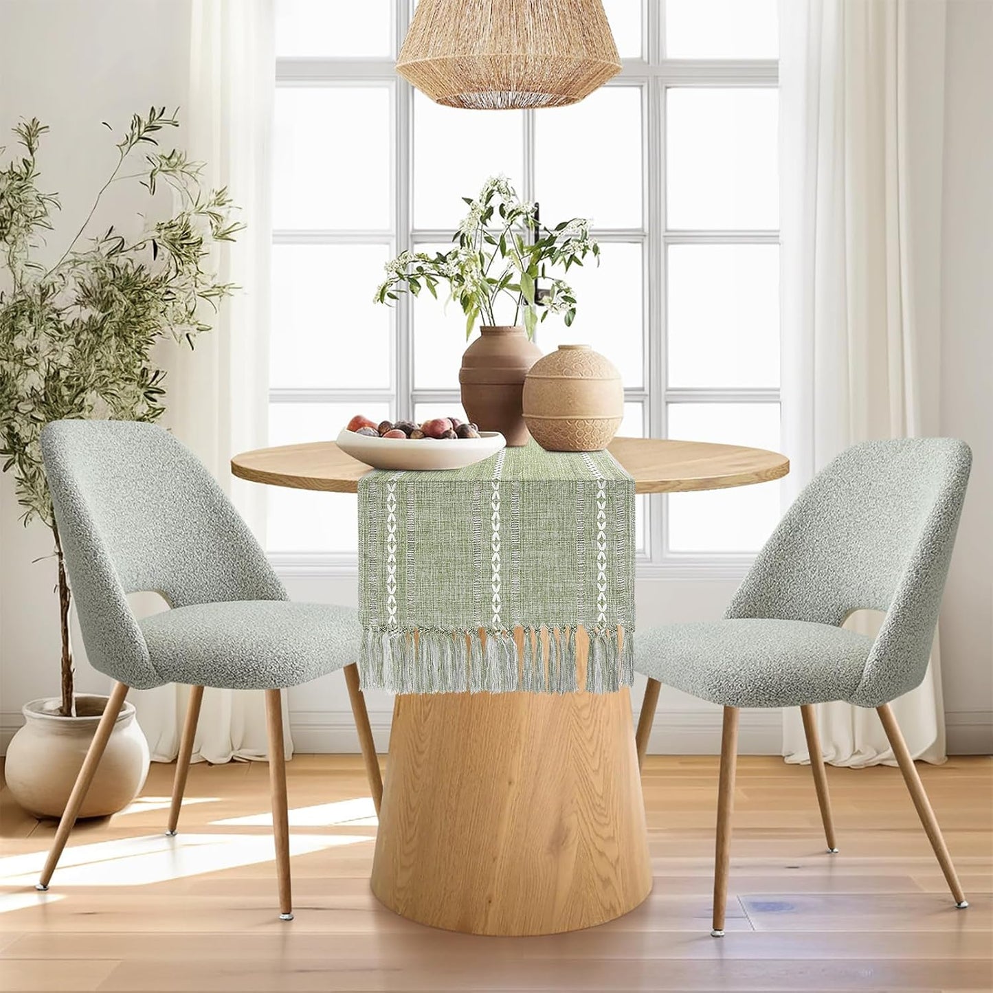 15.7 36 inch, Summer Boho Table Runner Short x Spring Sage Green Coffee Table Cover, Green Linen Small Table Cloth