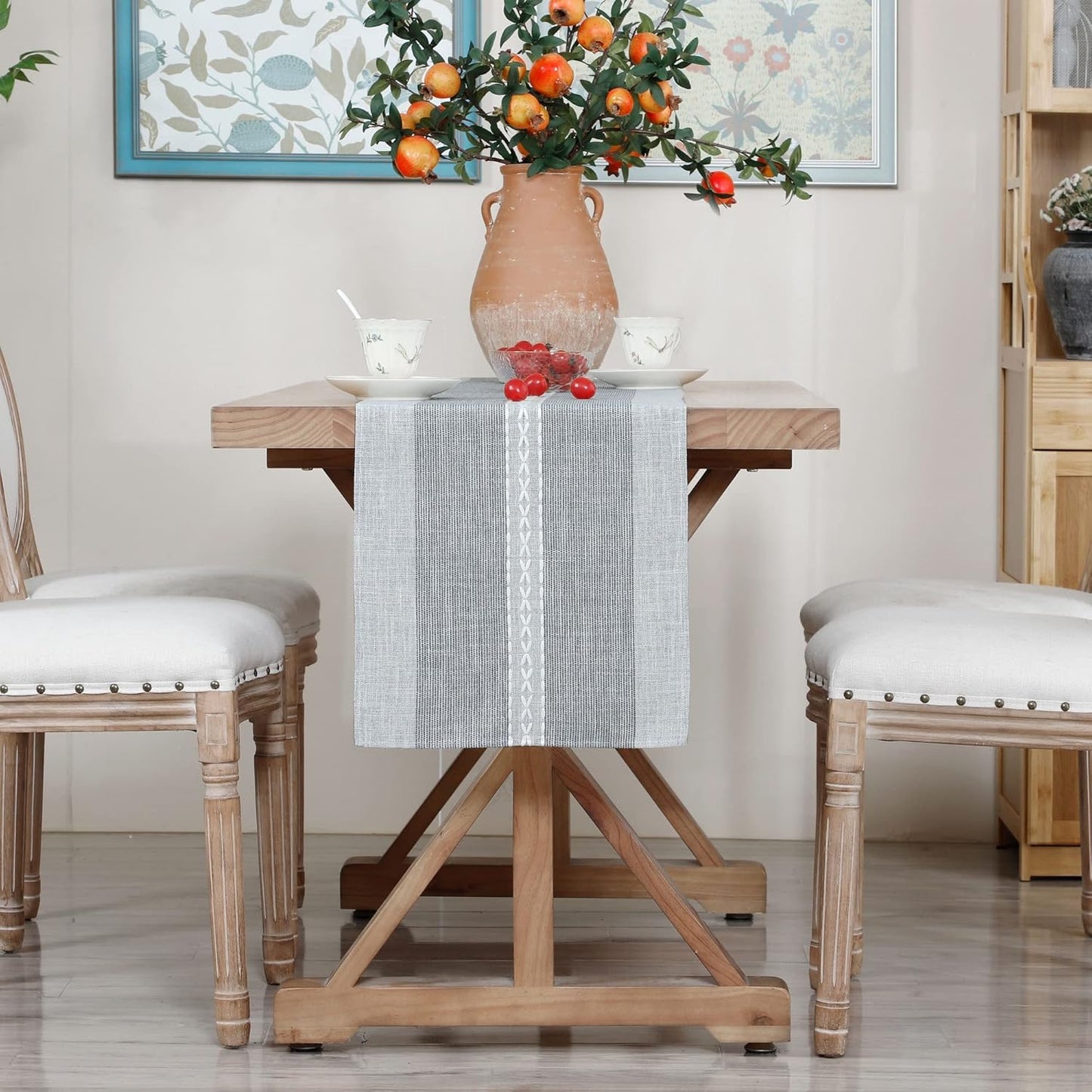 13x60inch Farmhouse Braided Striped Table Runner Rustic Embroidery Coffee Table Runners for Decorations Weddings