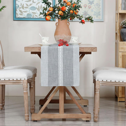 13x60inch Farmhouse Braided Striped Table Runner Rustic Embroidery Coffee Table Runners for Decorations Weddings