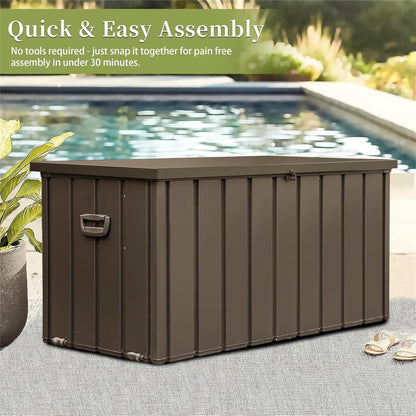 160 Gallon Outdoor Storage Deck Box – Waterproof & Lockable Large Patio Storage Bin with Durable Construction, Perfect for Cushions, Throw Pillows, Garden Tools & Outdoor Equipment, Dark Brown