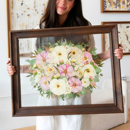 Volakk Large Floating Frame16x20 Walnut Wood Pressed Flower Frame Double Glass Floating Picture Frames for Pressed Flowers Wall Art Dried Flowers Frame