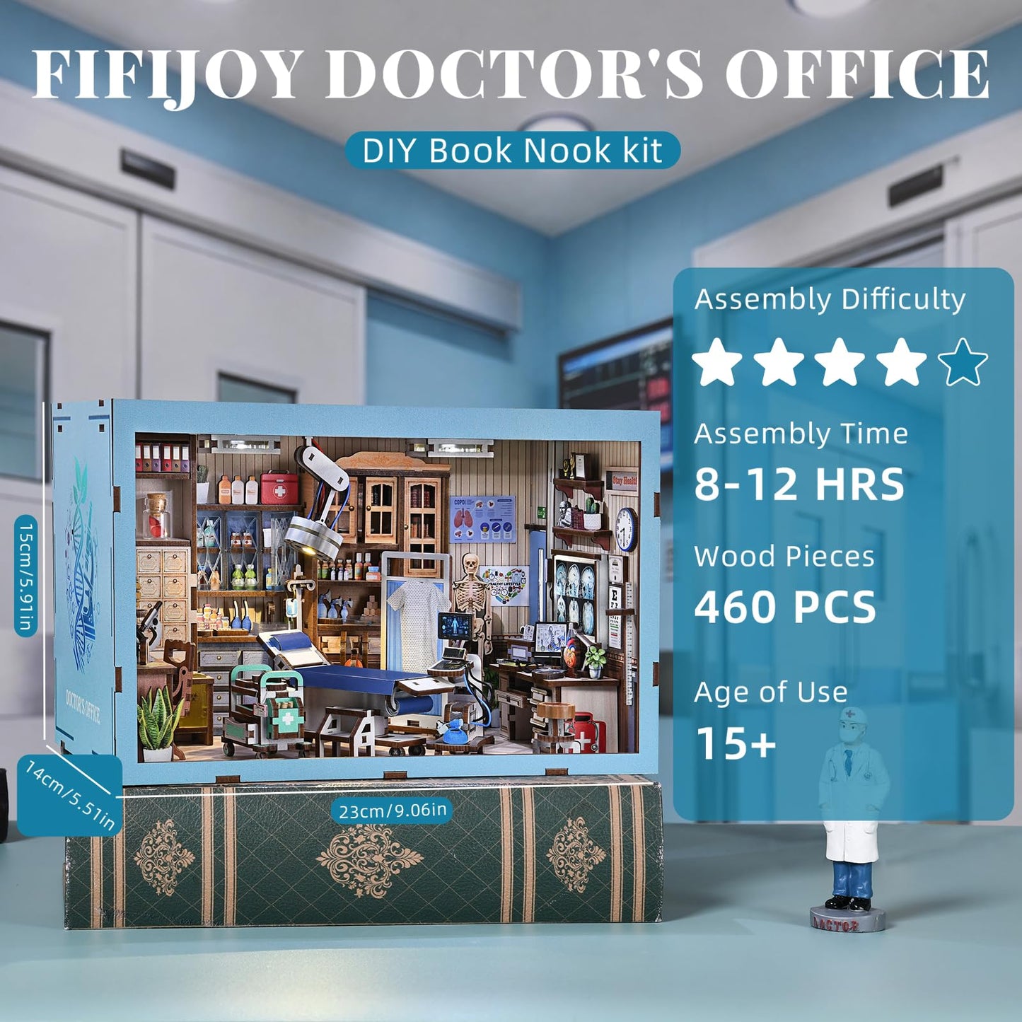 fifijoy Book Nook Kit - DIY Scene Miniature Kit, 3D Puzzle Miniature Dollhouse Booknook Kit, Bookshelf Insert Shelf Gifts for Book Lovers (Doctor's Office)