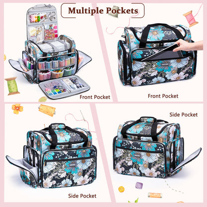 AMOIGEE Rolling Sewing Machine Case with Detachable Dolly, Padded Sewing Machine Bag with Wheels, Travel Tote for Most Standard Machines, Storage Organizer fits Brother, Singer