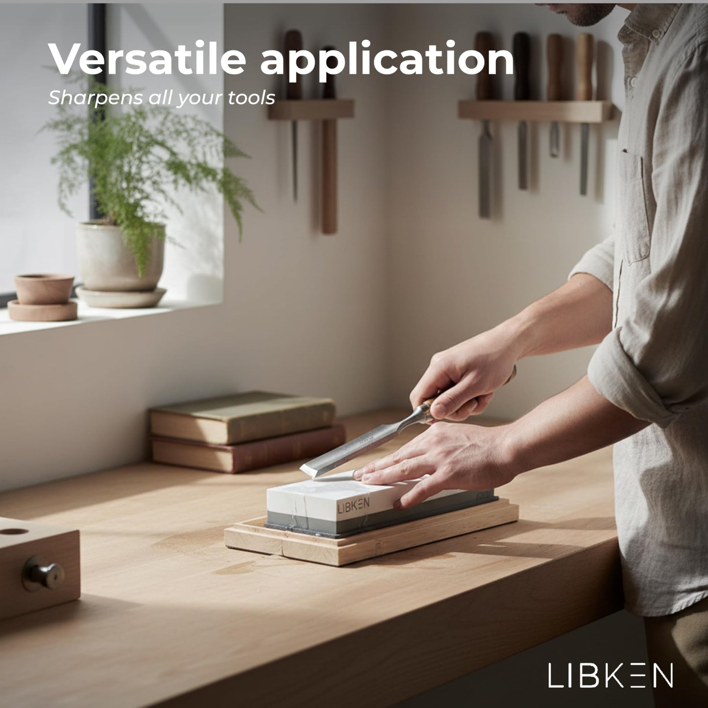 Libken Whetstone Knife Sharpening Stone Kit 1000/6000 Grit with Wooden Box – Wet Stone Sharpener Set for Kitchen Knives, BBQ, Hunting, Pocket, Scissor, Blade, Razor – Angle Guide & Flattening Stone