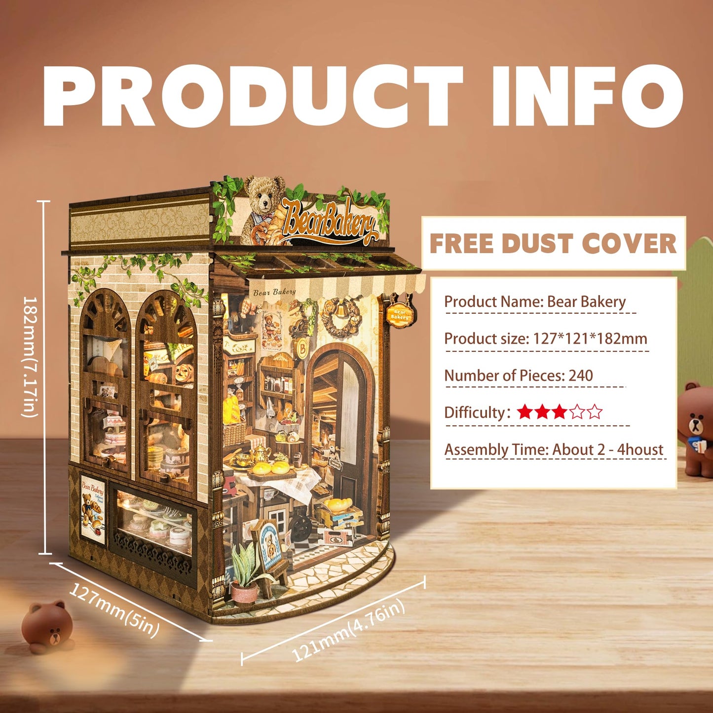STRUCWOOD DIY Book Nook Kit,Miniature Dollhouse kit Store,3D Puzzle Tiny House Mini Bookend for Bookshelf Decor,Gifts for Adults and Teens- Bear Bakery(SQ-65)