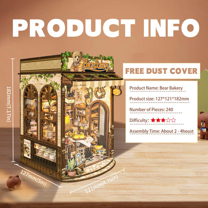 STRUCWOOD DIY Book Nook Kit,Miniature Dollhouse kit Store,3D Puzzle Tiny House Mini Bookend for Bookshelf Decor,Gifts for Adults and Teens- Bear Bakery(SQ-65)