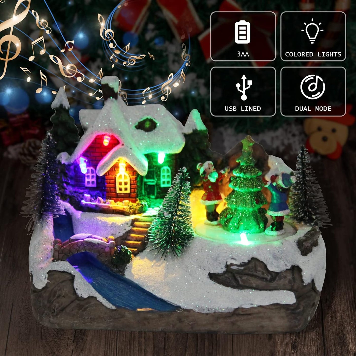 TOYESUNA 8 Christmas Collectible Buildings Decoration Musical Christmas Village Figurines Snow Globe with Spinning